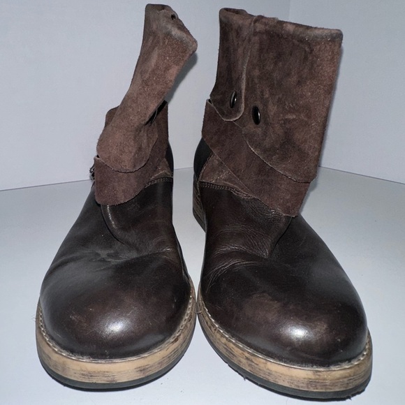 Clarks Volara Sky Boots 9 Brown Leather Suede Foldover Moto Ankle Boots Harness - Picture 3 of 7